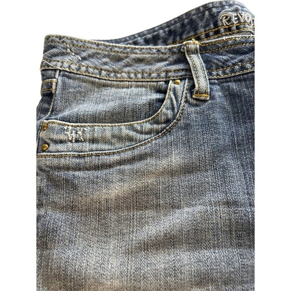 Revolt Jeans Co Womens Jrs Stretch Jean Shorts Rolled Cuff Distressed 4 Pocket S - Picture 2 of 6